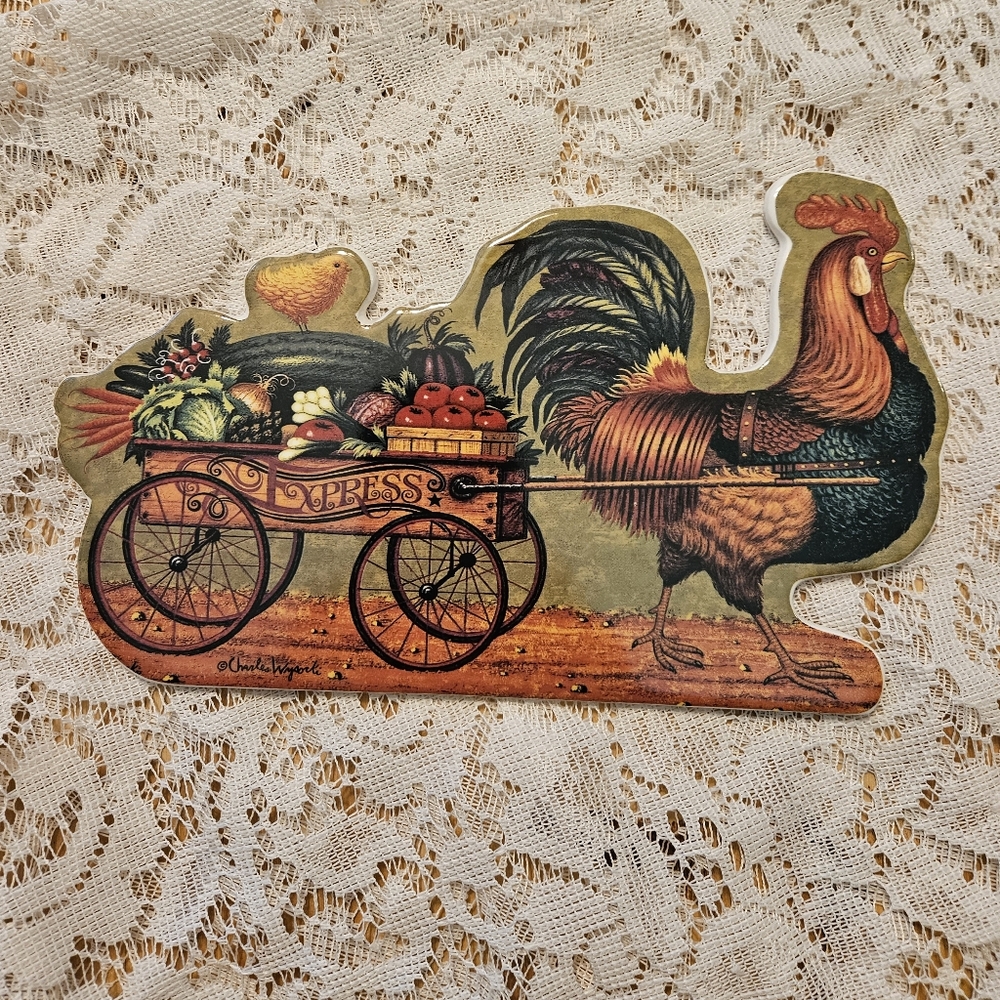 Vintage Rooster Pulling Vegetable Cart Charles Wysocki Limited Edition Wall Tile